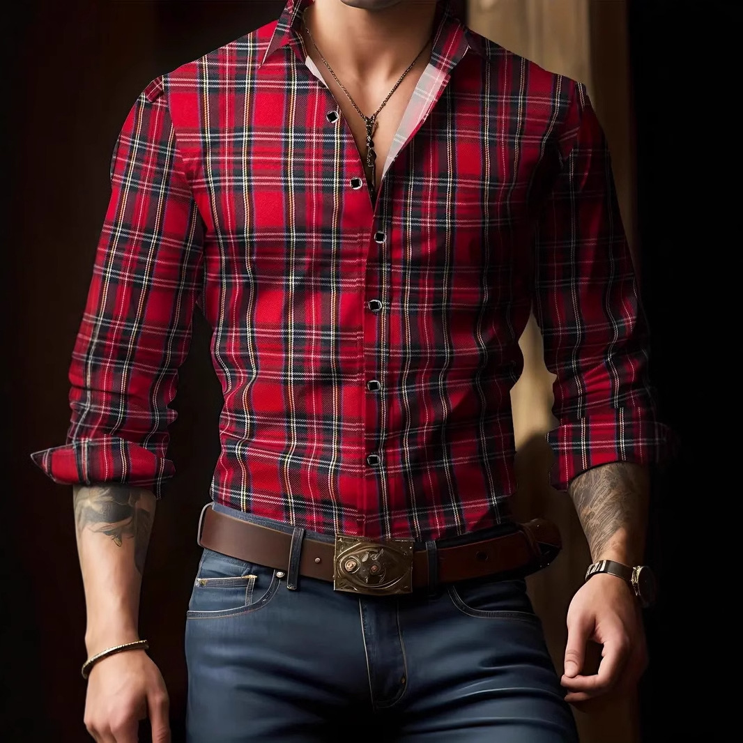 Versión coreana suelta de gran tamaño estilo universitario casual hermosa camisa de solapa estilo Hong Kong camisa a cuadros japonesa manga larga MB12 para hombre