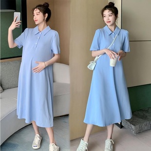 Summer Clothes for Pregnant Women, Internet Celebrity Fashion Style, Age-Reducing T-Shirts, Long Maternity Dresses, Summer Trendy Mom Outer Skirts