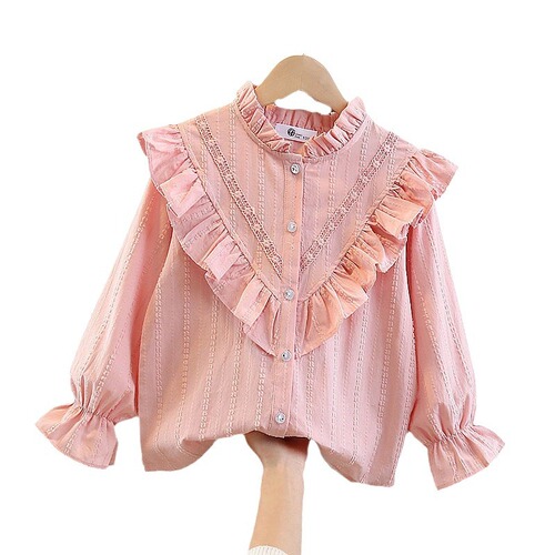 Stock girls 'cotton shirts in spring and autumn new style for middle and middle children's Western-style long-sleeved shirts for children's sweet shirts and thin style tops