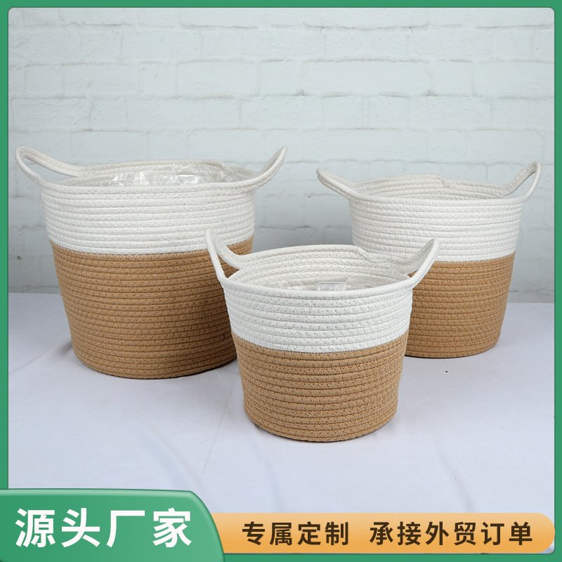 Cesta tejida de algodón para plantas y almacenamiento del hogar