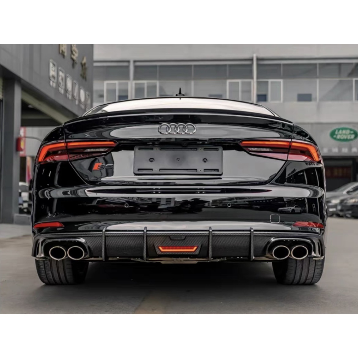 Suitable for 17-20 Models of Audi A5.S5, Rear Lip with Lights, Horizontal Light Bar, Rear Diffuser, Rear Surround with Four Exhaust Tips