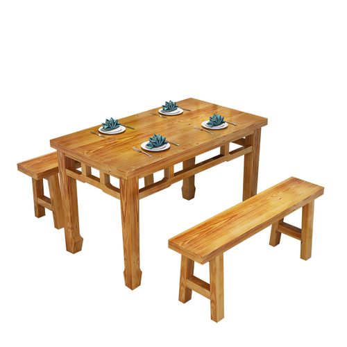 Solid wood fast food dining table and chairs for restaurant snack bar noodle shop tables and chairs Chinese style carbonized hot pot barbecue rectangular dining table set