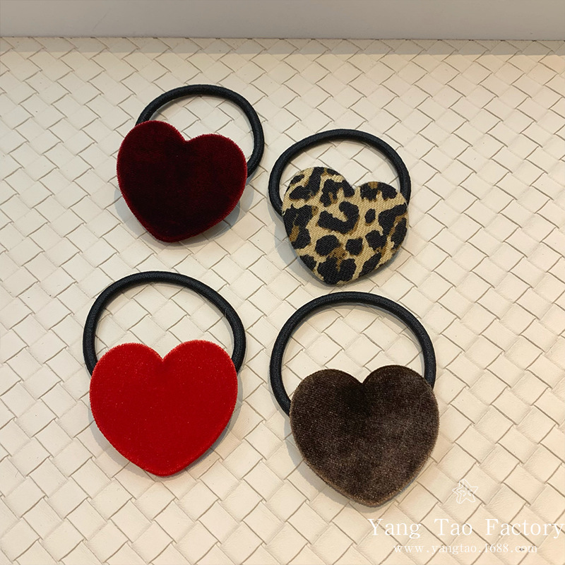 Otoño y invierno nuevo colorido leopardo amor flocado anillo de pelo temperamento universal baja cola de caballo correa cabeza cuerda mujer