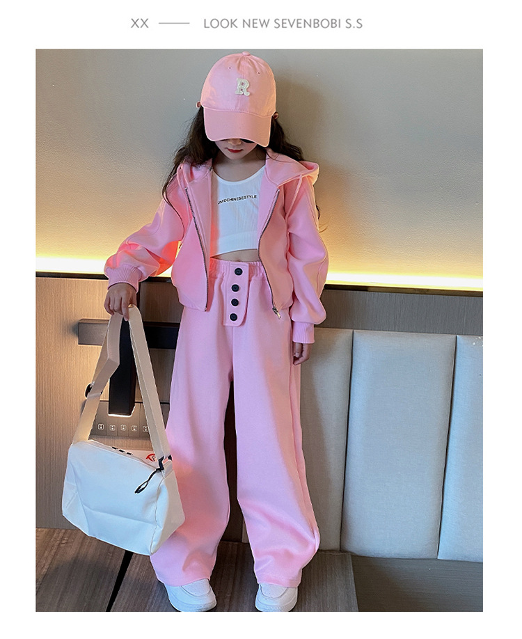 Jenter vår 2024 ny koreansk utgave barnemote hettegenser i to deler med en stor og vestlig stil_voghion.com