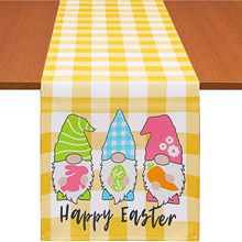 跨境亚麻桌旗新款复活节矮人装饰创意印花餐桌装饰布厨房玄关桌布