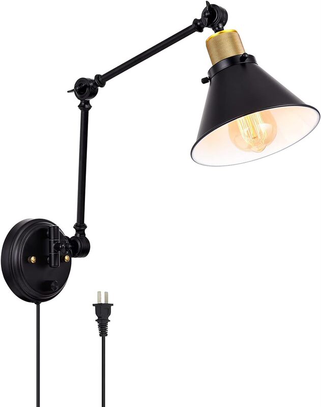 Wall Lamp, Dimmable Wall Lamp with Switch Swing Arm Wall Lamp Insert Wall Mounted Lamp Wall Lamp with 6FT Plug-in