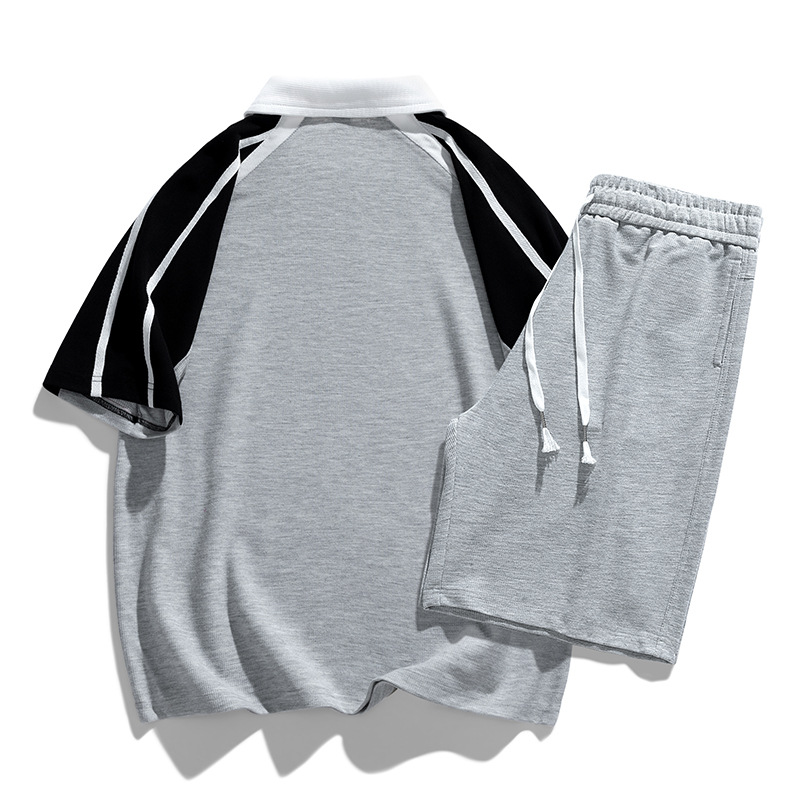 Vêtements pour hommes Athleisure costume à manches courtes T-shirt hommes été adolescents quotidiens haut à revers ample cordon de serrage shorts tendance_voghion.com