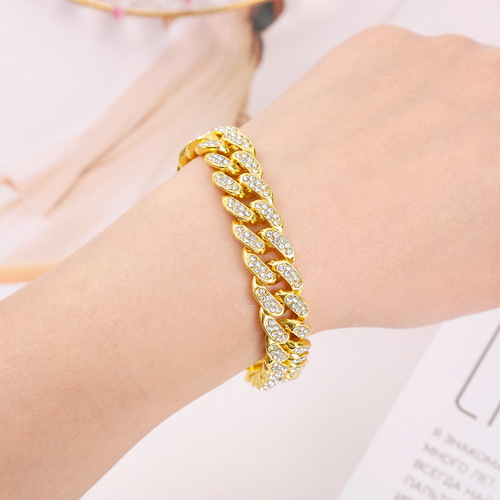 European and American cross-border Cuban link chains for men, diamond-embellished items from Taobao, hip-hop chains, hip-hop couple's jewelry accessories wholesale