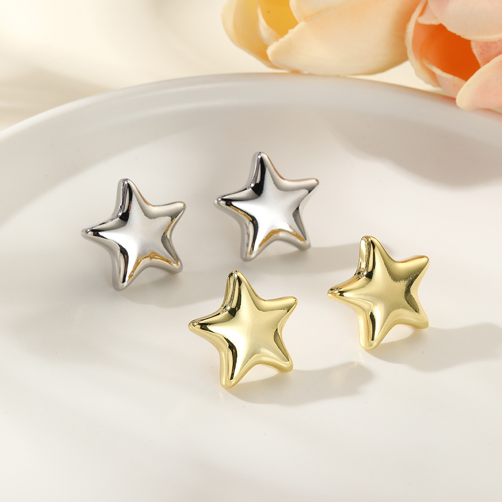 10g Weight Copper Ear Needle Material Gold Plated Plating Material Ear Studs Classification 1 Pair Simple Style Star Plating Copper Gold Plated Ear Studs