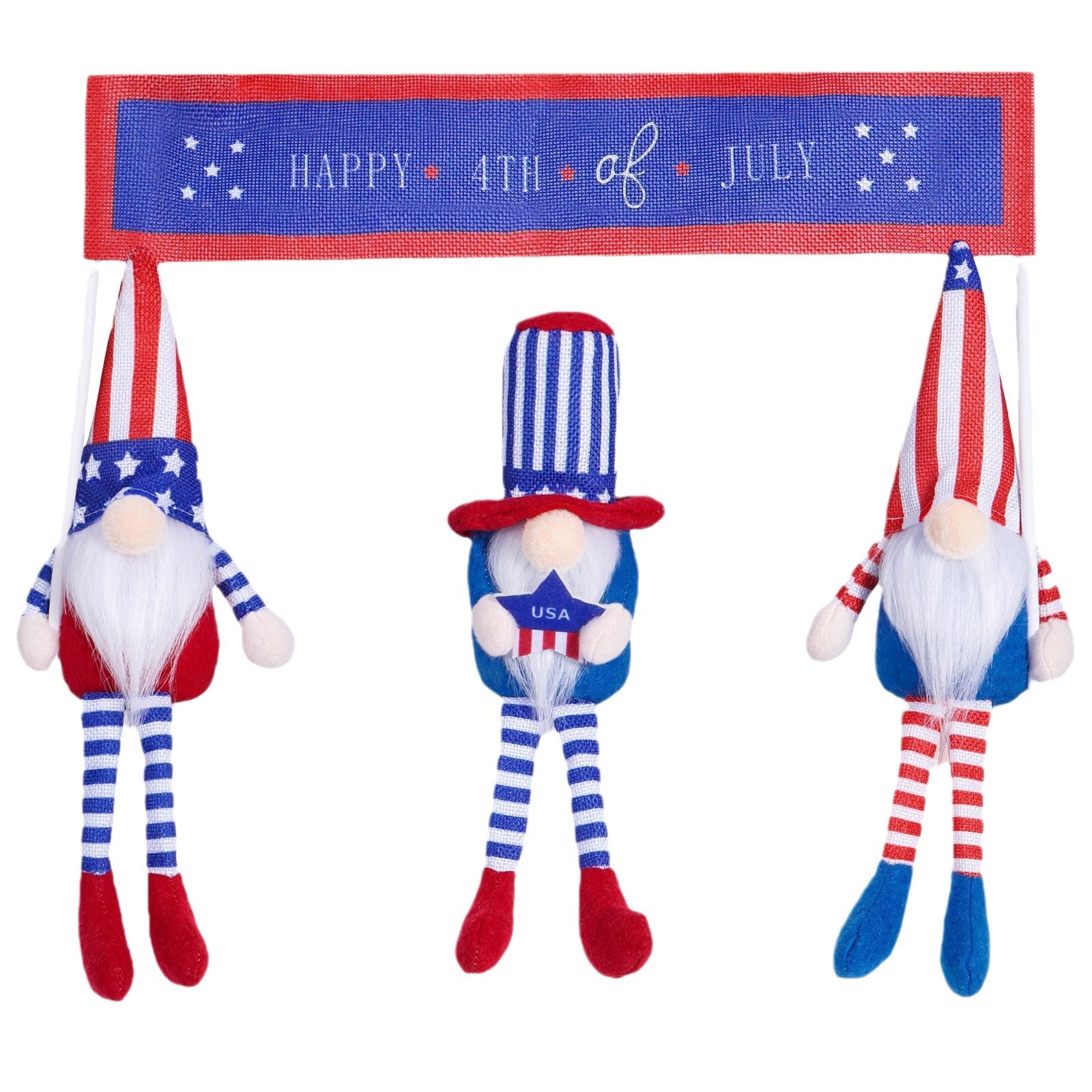 Decoración del Día de la Independencia Decoración muñeca sin rostro Decoración muñeca enana que eleva la bandera Rodolfo con piernas largas