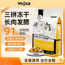 whycat猫粮成幼猫增肥发腮全阶段三拼冻干鲜肉无谷全价懒猫岛