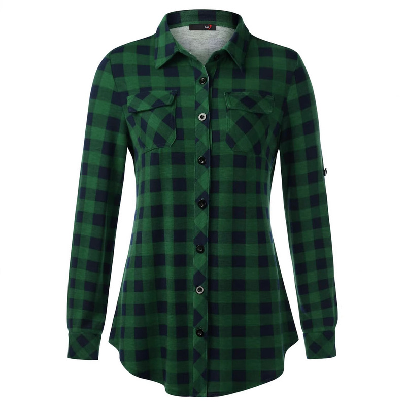 Amazon New Spring and Autumn Plaid Pocket Button Cuff Comfortable Casual Printed Women's Shirt Amazon New Spring and Autumn Plaid Pocket Button Cuff Comfortable Casual Printed Women's Shirt