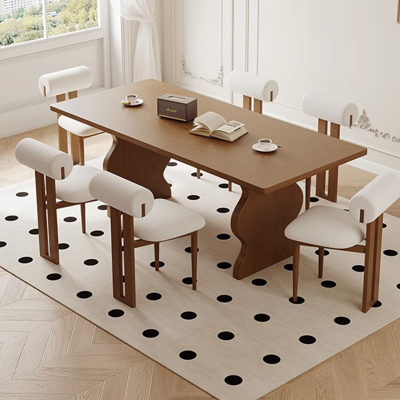 法式复古风实木餐桌加厚长方形中古色饭桌创意家用餐厅桌椅组合