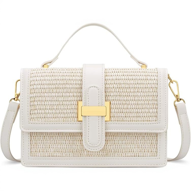 아마존의 새로운 여성용 짠 작은 사각형 가방, 심플하고 고급스러운 원 숄더 크로스백, 비치백, 밀짚 가방, 대나무 가방