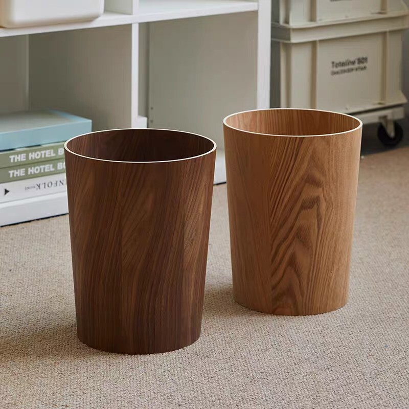 Large-capacity kitchen and living room trash can, home use, light luxury, natural wood color, bathroom wood grain, hotel wastebasket, Japanese-style homestay