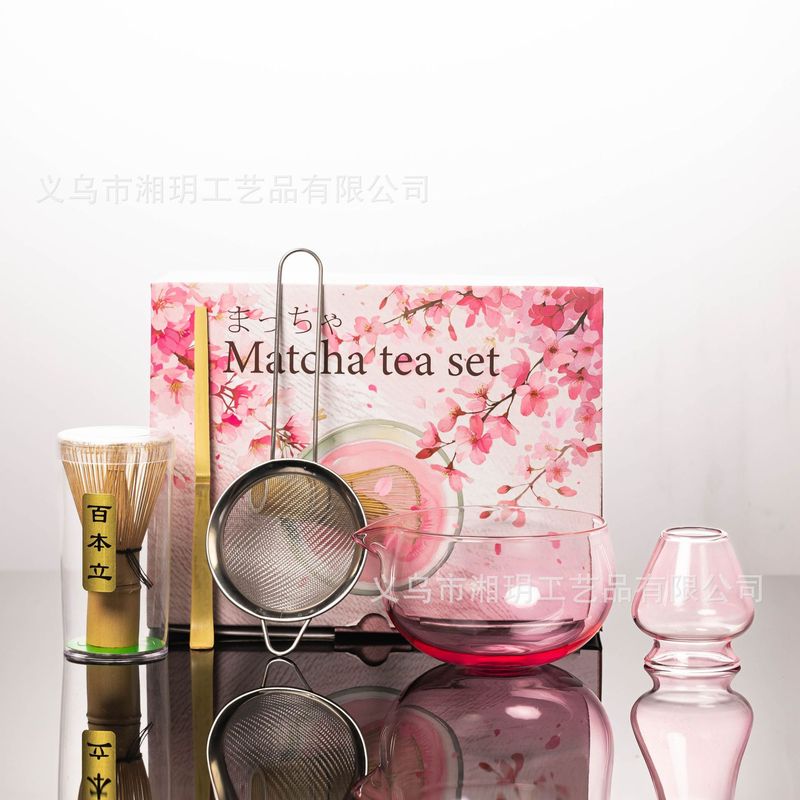 新しい日本の茶道ピンクガラスボウルピンク茶筅立て抹茶セットピンク抹茶ボウル|undefined