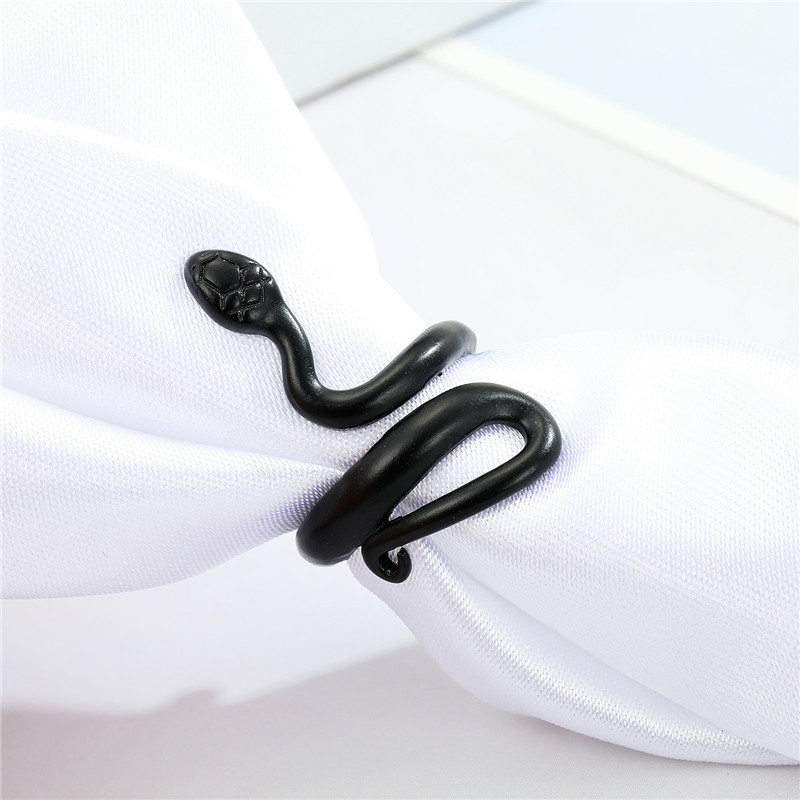 punk personality black frosted snake ring opening adjustable curved snake animal ring cross-border j