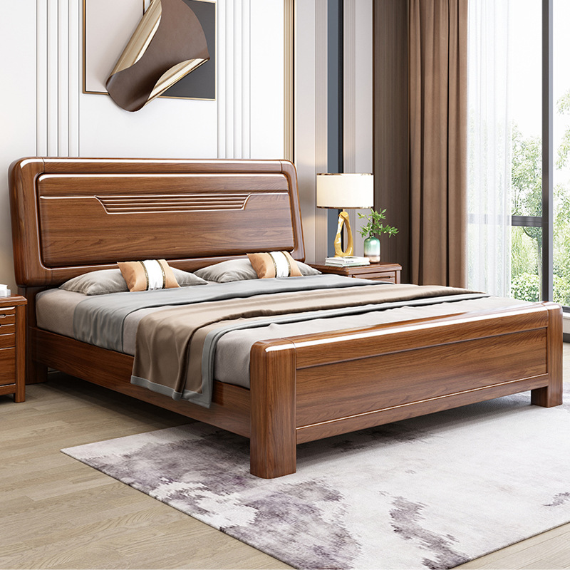 胡桃木实木床小孩房1.2米儿童床1.5米1.8米双人储物高箱床2米大床