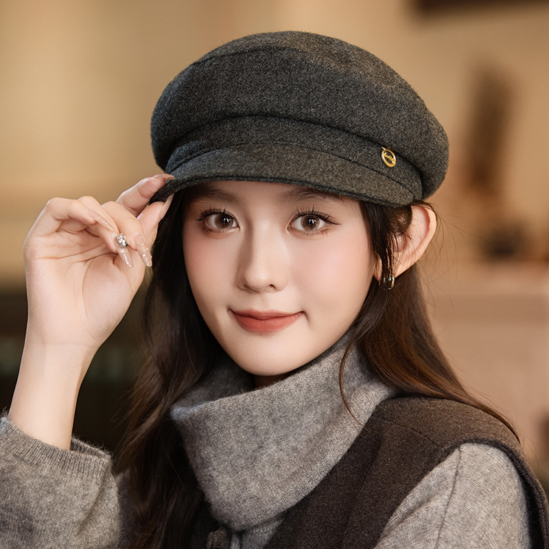 秋冬季帽子女款百搭英伦风时尚贝雷帽防风保暖画家韩版时尚八角帽|undefined