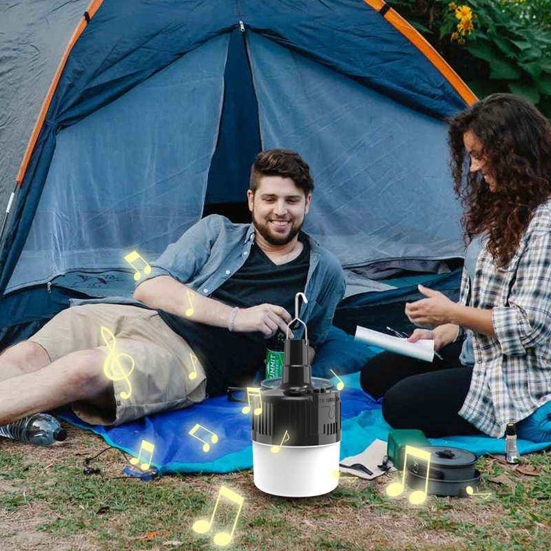Bombilla LED de carga Bluetooth audio bombilla luz móvil puesto mercado nocturno luz de emergencia Luz de camping al aire libre
