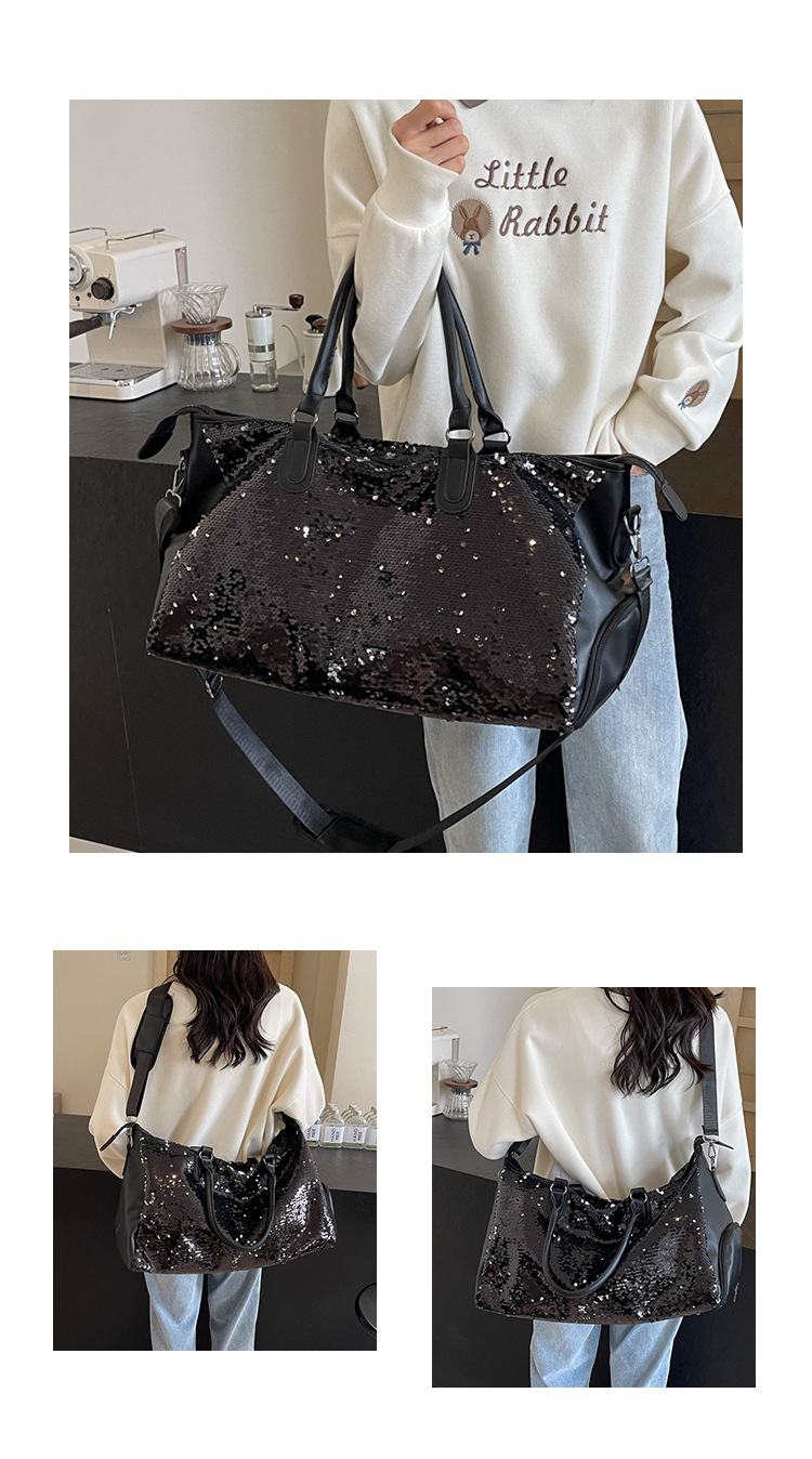 Sequins Fashion Element Unisex Basic Solid Color Pu Leather Travel Bags