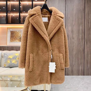 2025 autumn and winter new classic teddy bear fur thickened camel velvet versatile warm mid-length jacket for women