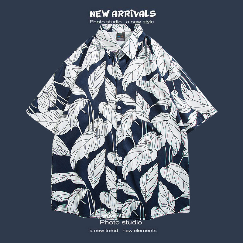 Camisa floral de manga corta Estilo de Hong Kong estilo retro de vetiver Estilo coreano moda guapo camisa de hombres y mujeres de moda y top de hadas