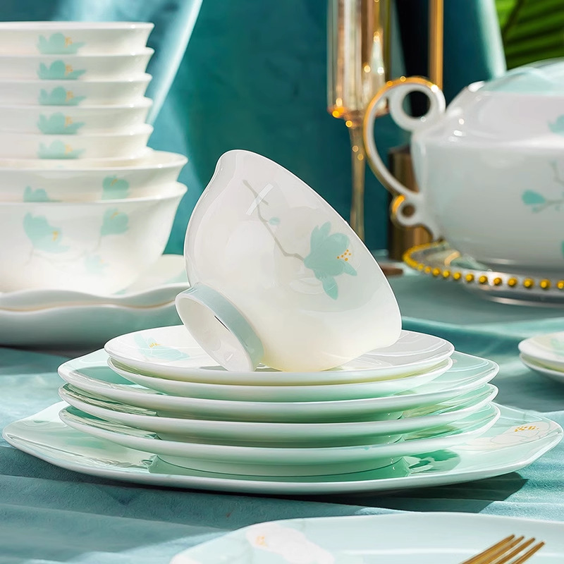 High-grade Tableware Jingdezhen High-grade Underglaze Color Single Ceramic Dishes and Dish Household Bone China Rice Bowl Neek Bowl