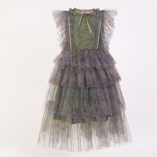 New children's skirt, girl's trendy fairy dress, grid camouflage cake net dress, princess-style dress for children