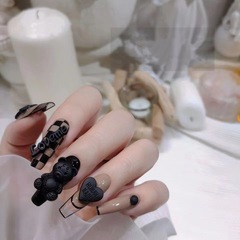 [Yihe] Hand-made wearable nail patches, checkerboard bear love wearable manicure, removable and reusable