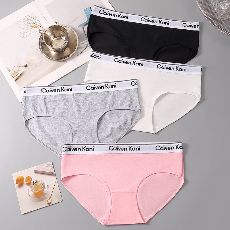 Women's Mid-Waist Pure Cotton Briefs, Pure Cotton Crotch, Lettered Sports Style, Breathable, Skin-Friendly, Hip-Hugging Underwear