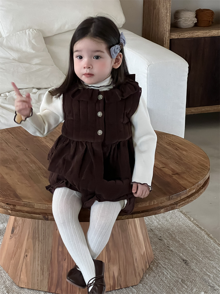 Invierno infantil engrosado conjunto de ropa infantil coreana ropa de bebé ropa de invierno de niñas chaleco de algodón envuelto con dos piezas