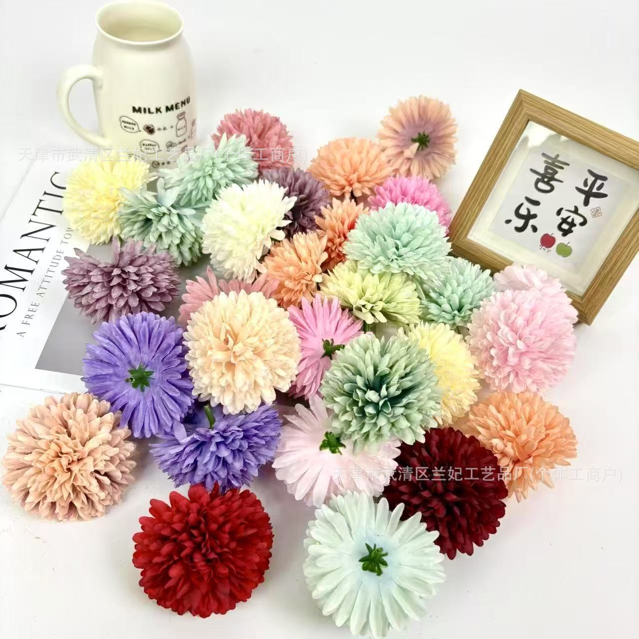 Simulación de flores de crisantemo al por mayor decoración de la sala de bodas accesorios de fotografía tela de seda de laceana flores de crisantemo