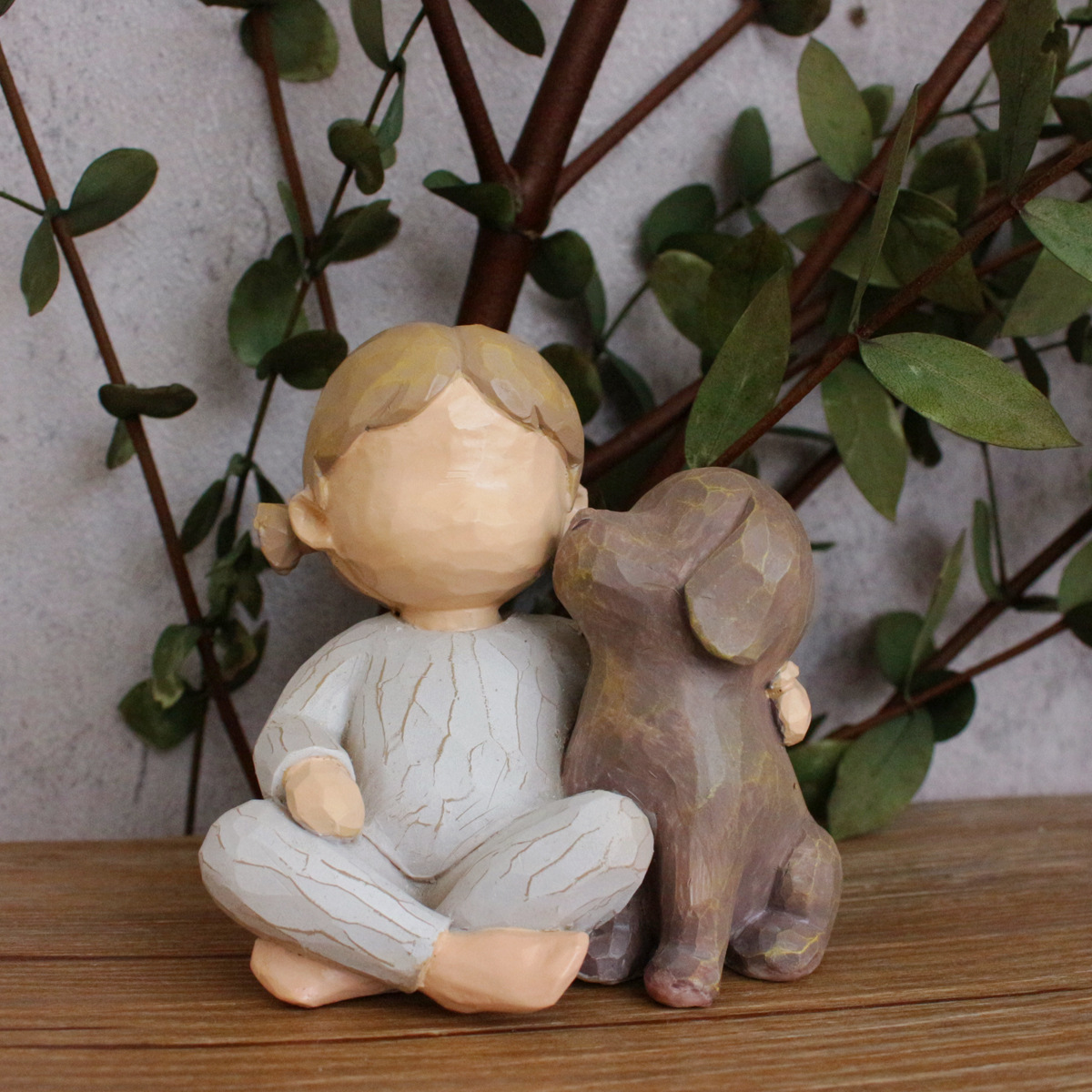 Cross-border New Products Girl and Dog Ornaments Home Desktop Hand-painted Carved Figure Figurine Resin Crafts Decoration