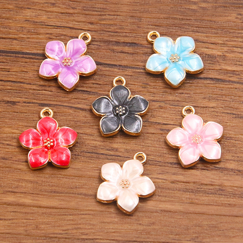 6 Colors 14*16mm DIY Alloy Jewelry Accessories Kc Gold Dripping Oil Plant Charm Pearlescent Cherry Blossom Flower Pendant 6 Colors 14*16mm DIY Alloy Jewelry Accessories Kc Gold Dripping Oil Plant Charm Pearlescent Cherry Blossom Flower Pendant