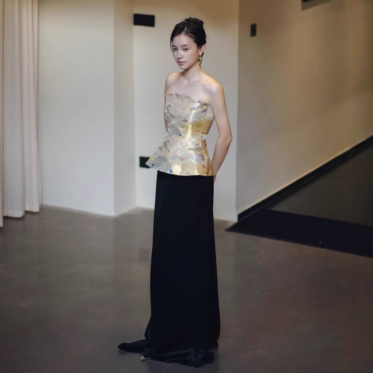 Morning Gown for Female Brides, Toast Dress, Banquet Dress, New Chinese Style Light Luxury Niche Strapless Black Evening Dress