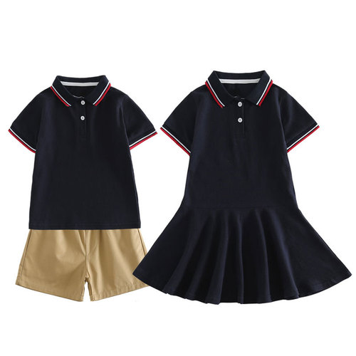 Boy's T-shirt Summer Thin Pure Cotton Children's T-shirt Set Boy's Polo Shirt Girl's POLO Skirt School Class Uniform Kindergarten Uniform