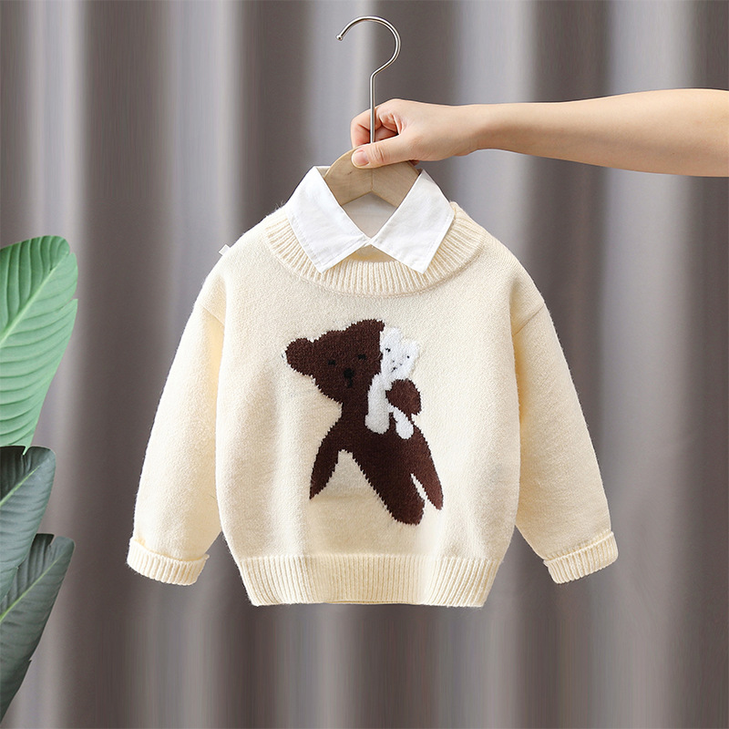 6508 suéter de oso de dibujos animados para niños 2025 nueva ropa de otoño e invierno suéter de jersey para niños estilo occidental otoño versión coreana