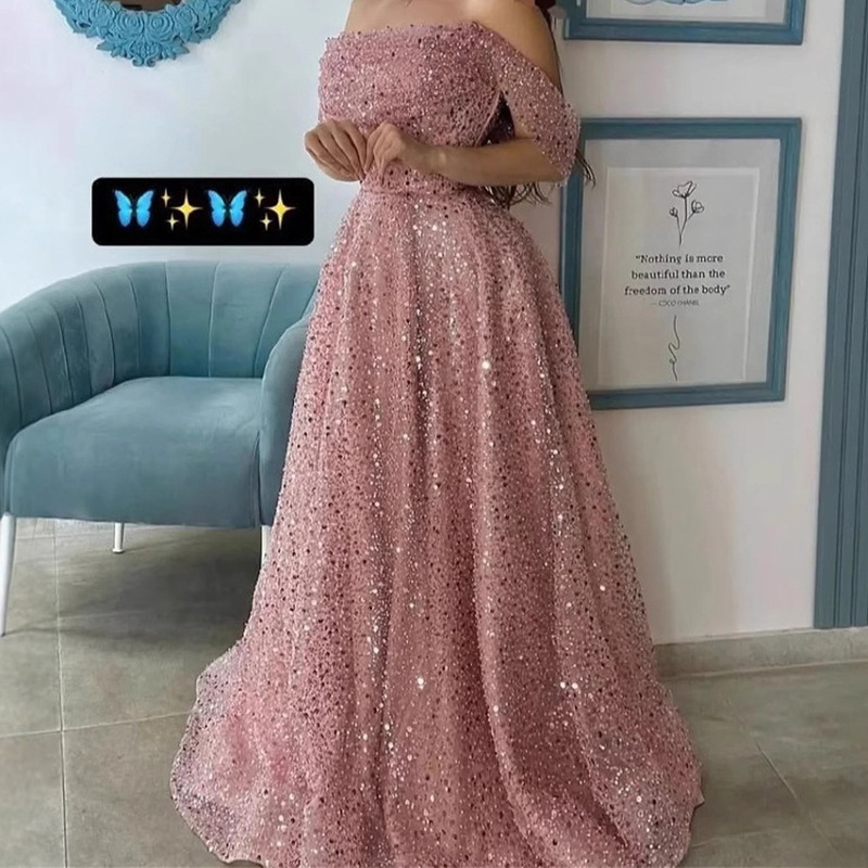 Pink Prom Dress 2026 New Evening Dress Suitable for Special Occasions Off-Shoulder Beaded Embroidered One-Shoulder Dress