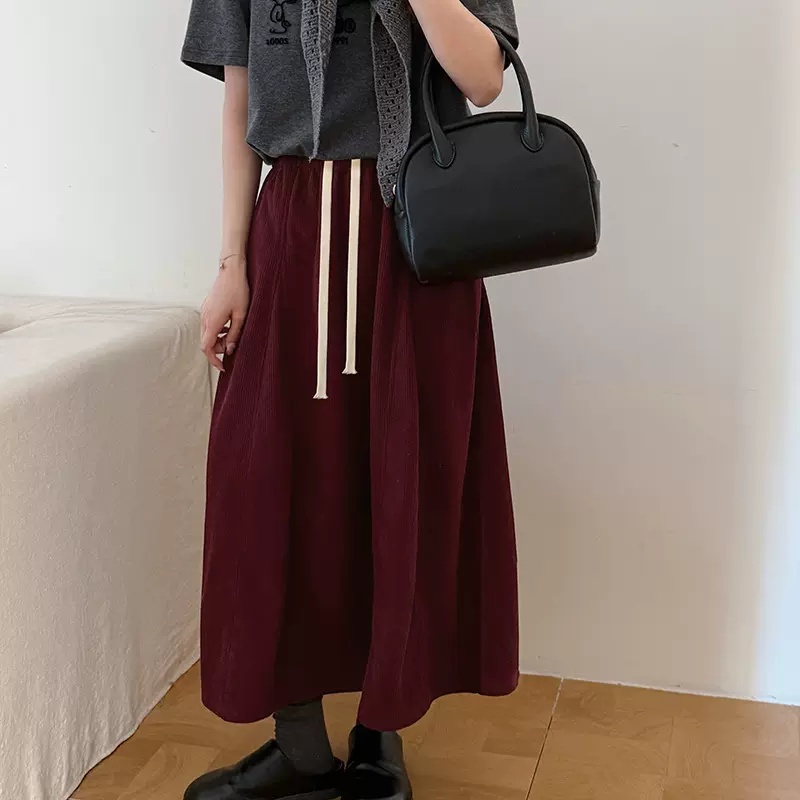 复古灯芯绒半身裙女2025年新款秋季高腰百搭显瘦a字南瓜中长裙子