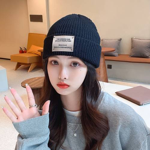 Hats Trendy Retro Patchwork Couple Knitted Hat Women's Autumn and Winter Big Headband Warm Korean Style Ins Earflap Knit Cap 