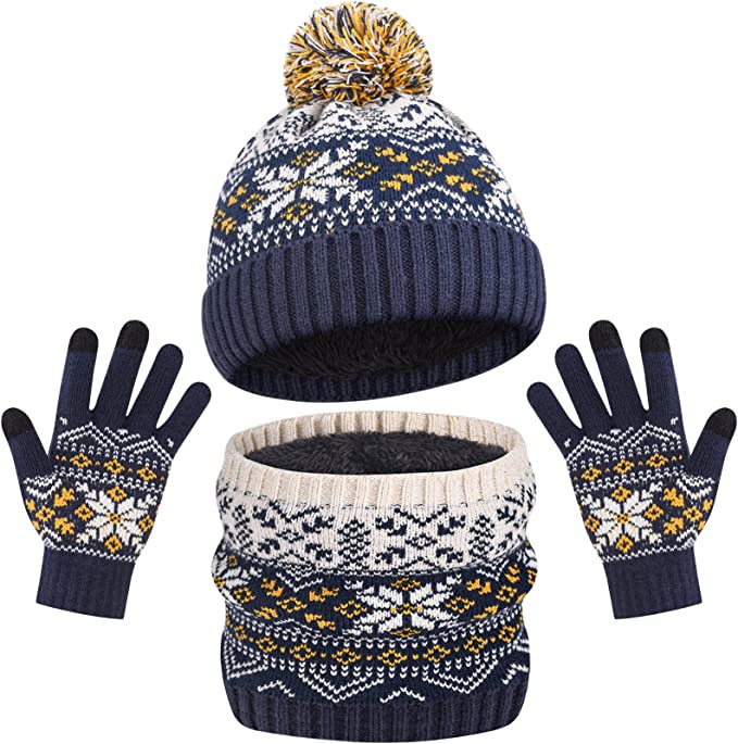 Nuovo cappello caldo lavorato a maglia per bambini transfrontalieri, guanti sciarpa, set da tre pezzi con fiocco di neve, set di cappelli con motivo a macchina dei cartoni animati, inverno_voghion.com