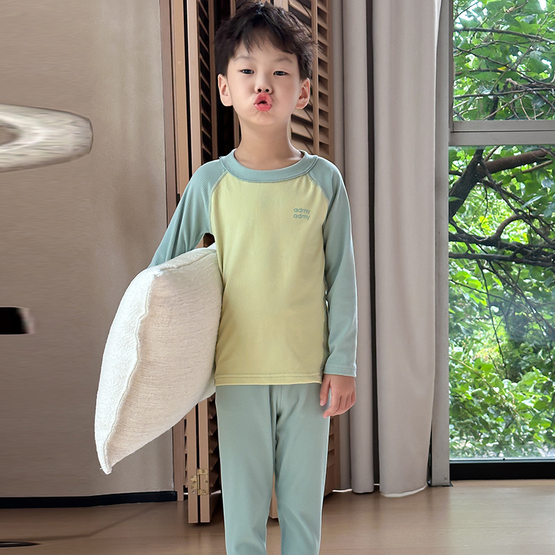 Otoño Invierno ropa interior térmica de los niños traje mousse Cachemira mangas raglán para y niñas pijamas hogar otoño