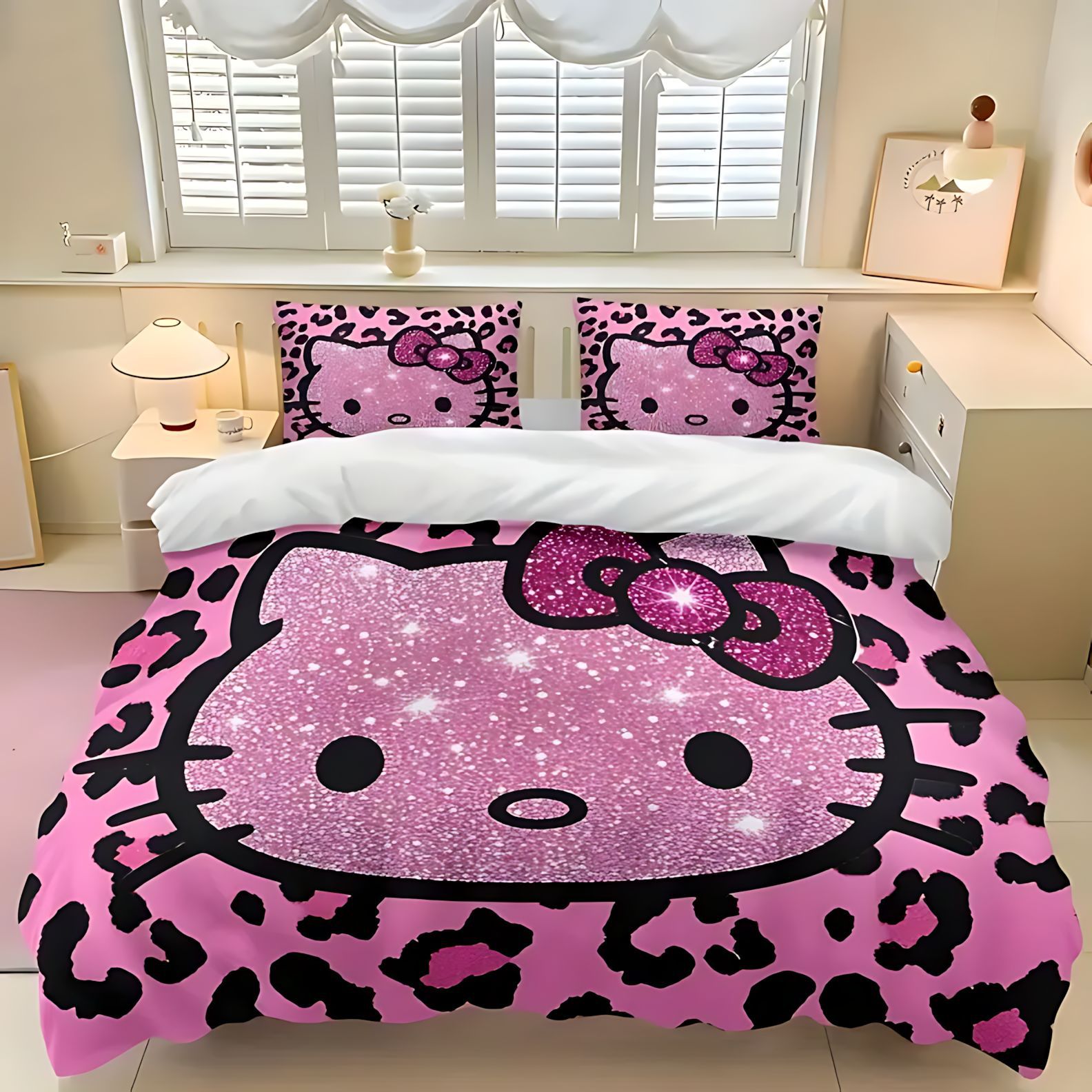 TUME / JIT transfronterizo lindo leopardo Kitty 3D impresión digital colcha colcha