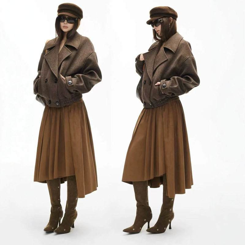 2026 Autumn/Winter New Nordic Style Double-Breasted Floral/Black Lapel Double-Breasted Woolen Coat 2026 Autumn/Winter New Nordic Style Double-Breasted Floral/Black Lapel Double-Breasted Woolen Coat