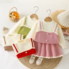 巴拉儿童针织毛衣套装裙春秋季百搭新款洋气针织女童时尚两件套装