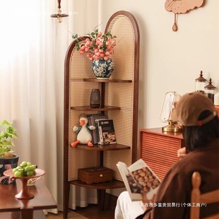 Storage Bookshelf Entrance Chinese Style Solid Wood Retro Corner Cabinet Rattan Entry Original Storage Screen Partition Living Room Free Shipping