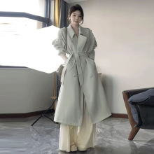 2024春秋中长款过膝英伦风衣外套女高级感白色翻领休闲小个子大衣