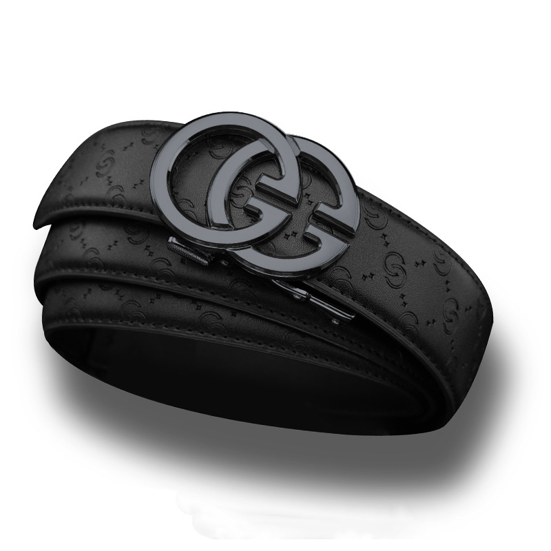 Caja de regalo de madera maciza para hombres cinturón de hebilla automático versátil casual regalo de lujo ligero cinturón de piel de vaca de dos capas entrega de una pieza