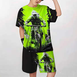 夏季亚马逊新款 男女童装套装3d印花青春运动跨境源头工厂